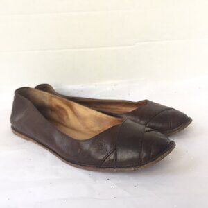 Frye Ember Chocolate Brown Leather Ballet Flat Criss Cross Round Toe - Size 9.5